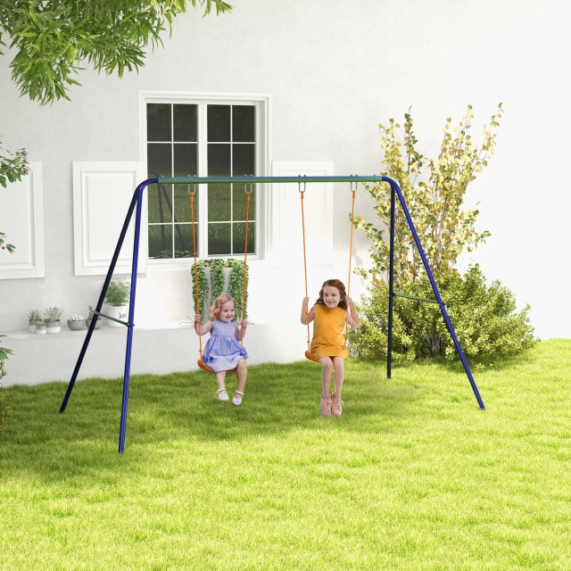 Outsunny Swing για παιδιά 3-8 ετών με 2 καθίσματα και 4 μανταλάκια, σε μέταλλο και PP, 269x160x180 cm 344-073V00MX