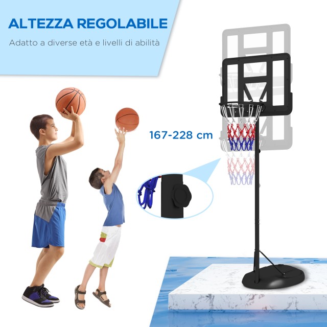 SPORTNOW Στεφάνη μπάσκετ ρυθμιζόμενου ύψους με γεμιστική βάση, στεφάνι μπάσκετ από χάλυβα και PE, μαύρο A61-056V00BK