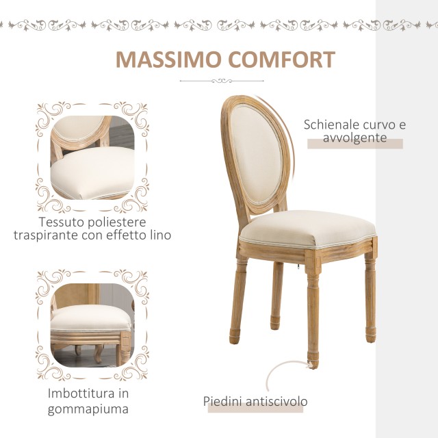 HOMCOM Σετ 2 Επενδυμένες Καρέκλες για Σαλόνι Vintage R? Tro Style σε Ξύλο και Ύφασμα 49x56x96cm - Λευκό 835-524CW