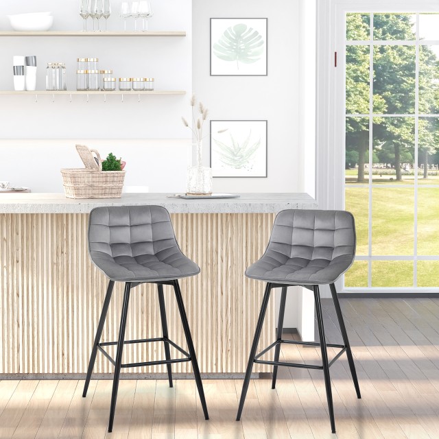 HOMCOM Σετ 2 σκαμπό μπαρ Καρέκλες με ταπετσαρία Nordic Style Γκρι βελούδο 835-271GY
