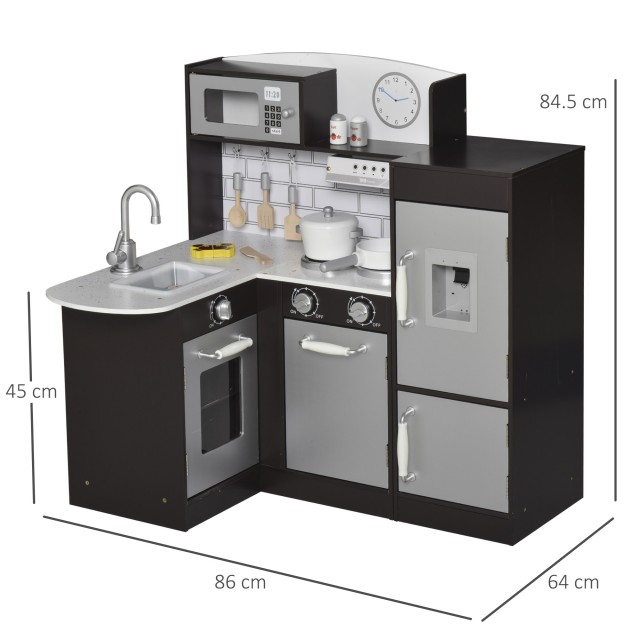HOMCOM Wooden Play Kitchen for Children Et? 3+ - Μαύρο 350-079