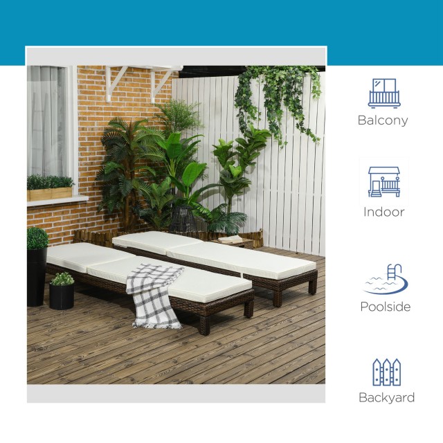 Outsunny Σετ 2 Ξαπλώστρες PE Rattan με μαξιλάρι και πλάτη 5 ξαπλώστρες, 196x60x22 cm 862-019V00BN