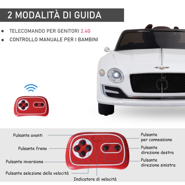 HOMCOM Electric Car Model Bentley για Παιδιά, με πόρτες, 108x60x43cm, Λευκό 370-045