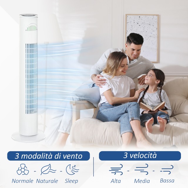 Ανεμιστήρας Tower 45W με 3 λειτουργίες και 3 ταχύτητες με χρονοδιακόπτη 10 ωρών, σε ABS, Ø22 x 77H cm, Λευκό 824-015V90