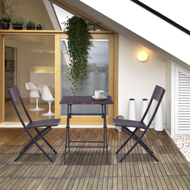 Outsunny Rattan Σετ Έπιπλα Κήπου 1 Τραπεζάκι σαλονιού και 2 Πτυσσόμενες Καρέκλες Κήπου 3τμχ Καφέ 841-176