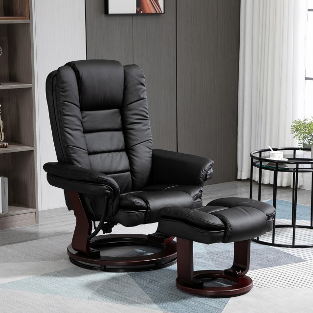 Σετ πολυθρόνα και υποπόδιο HOMCOM Relax, περιστρεφόμενο και ανάκλιντρο 360°, δερματίνη PU 839-165BK