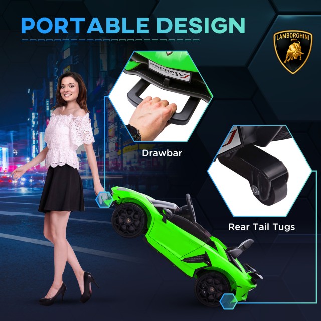 HOMCOM 12V Lamborghini Licenseded Electric Ride-On Toy Car for Children με Κόρνα και Τηλεχειριστήριο, 107,5x63x42 cm, Πράσινο 370-306V90GN