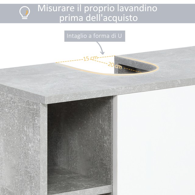 Ντουλάπι kleankin Under Sink με U-Carving και 6 Ξύλινα Ράφια, 60x30x68cm - Λευκό / Γκρι 834-382GY