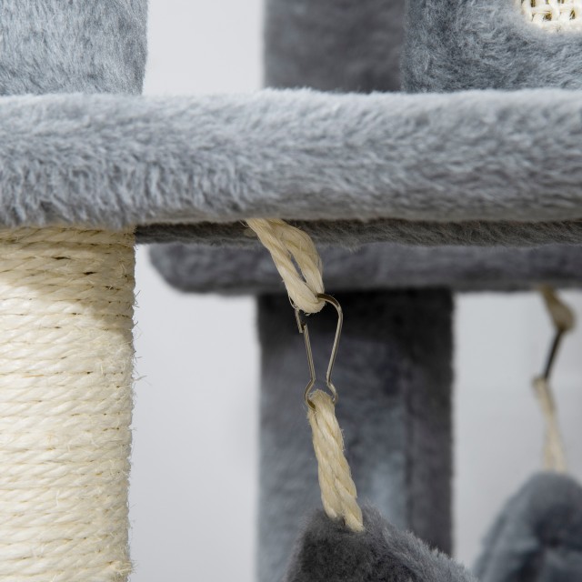 PawHut Cat Tree with Sisal Posts, Σπίτι, Κρεβάτι και Αιώρες, 48x48x140cm, Γκρι D30-566V00GY