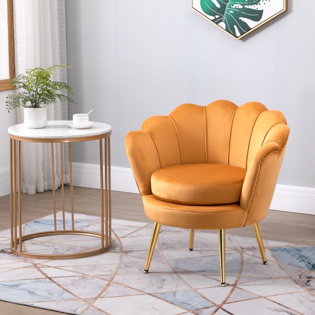 Πολυθρόνα HOMCOM Vintage Design σε κίτρινη βελούδινη πολυθρόνα κρεβ...