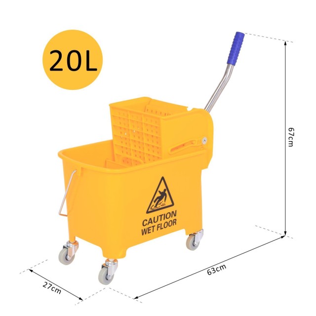 Κάδος HomCom Cart 20L με διαχωριστή νερού και αποσπώμενο στριφτάρι σε PP, 60x27x70,5cm 720-002