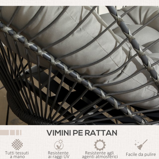 Κρεμαστή πολυθρόνα σε PE Rattan με μαξιλάρι, αναδιπλούμενο κάθισμα και ατσάλινη κατασκευή, γκρι 867-157V00CG