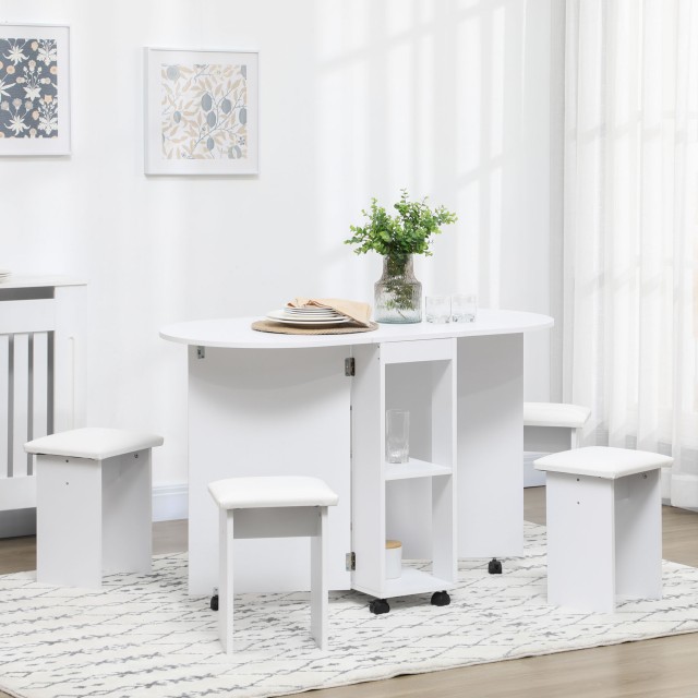 Σετ κουζίνας HOMCOM 5 τεμαχίων, Πτυσσόμενο τραπέζι με 2 ράφια και 4...