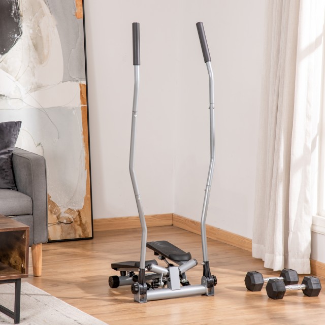 HOMCOM Stepper Handlebar Handles Step Fitness με οθόνη LCD για το σπίτι και το γυμναστήριο - Ασημί A90-281SR