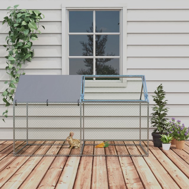 PawHut Steel Animal Cage με υφασμάτινη οροφή Oxford και μανταλάκια, 198x100x120 cm, πράσινο και ασημί D51-393V00SR