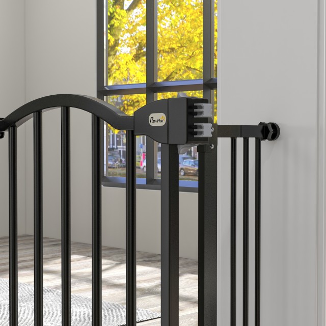 PawHut Extendable Dog Gate Χωρίς βίδες Ρυθμιζόμενη από 74-100 cm Ύψος 78 cm σε μέταλλο, μαύρο D06-094V07BK