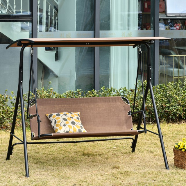 Outsunny Garden Swing Terrace 3 θέσεων με ρυθμιζόμενο μεταλλικό κου...