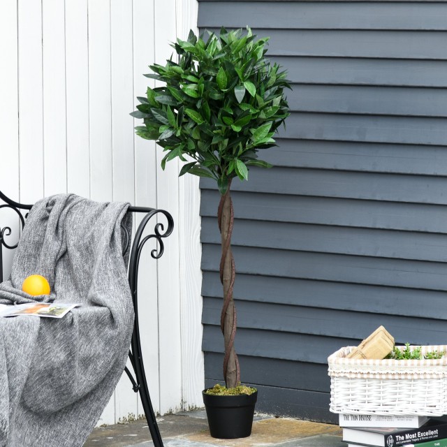 Outsunny Σετ 2 ψεύτικα φυτά δάφνης σε γλάστρα ύψους 120 cm για εσωτερικούς και εξωτερικούς χώρους 844-364