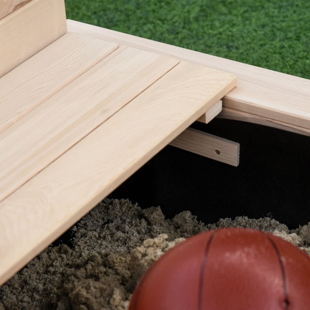 Outsunny Sandpit για Παιδιά σε Ξύλο με Αντηλιακό, Πάγκο και Καπάκι, 106x106x121cm Λευκό και Μπλε 343-029