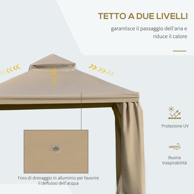 Outsunny 3x3m Metal Garden Gazebo με κουνουπιέρα και στέγη 2 επιπέδων από χακί πολυεστέρα 84C-185