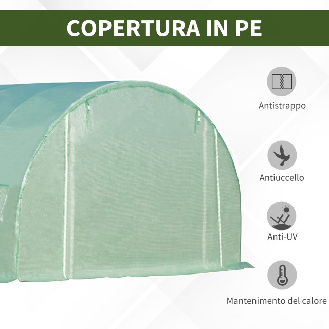 Θερμοκήπιο Outsunny Garden Tunnel, 1 πόρτα και 6 παράθυρα, PE και χάλυβας 3x3x2m 845-398