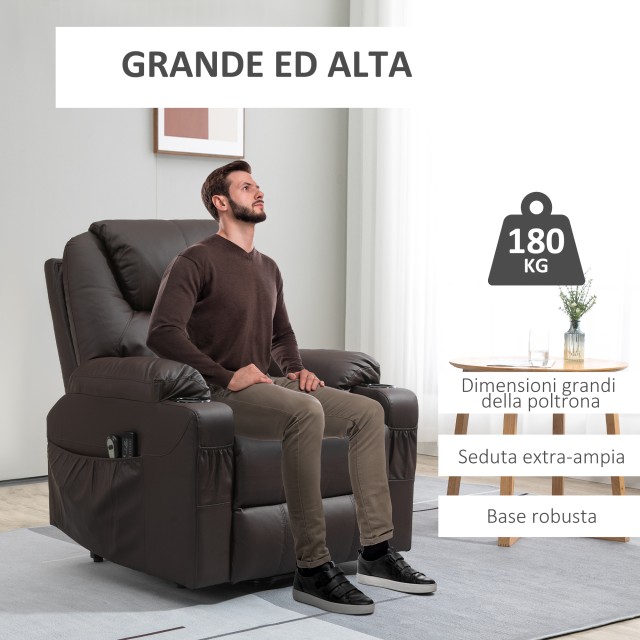 HOMCOM Lift Chair Ανακλινόμενη έως 135° με ποτηροθήκη, Τηλεχειριστήριο και υποπόδιο 88x92x106 cm, Καφέ 713-096BN