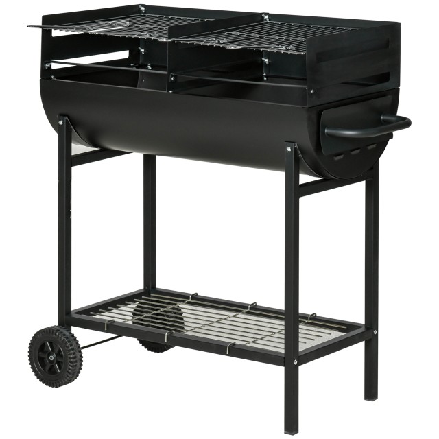 Outsunny Steel Barbecue με 2 Ανεξάρτητες Σχάρες Μαύρες 90cm x 45cm x 96cm 846-049