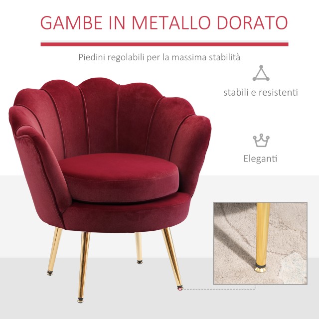 Πολυθρόνα HOMCOM Vintage Design σε σκούρο κόκκινο βελούδο, πολυθρόνα κρεβατοκάμαρας με ψηλή πλάτη 76x67x74cm 839-012WR