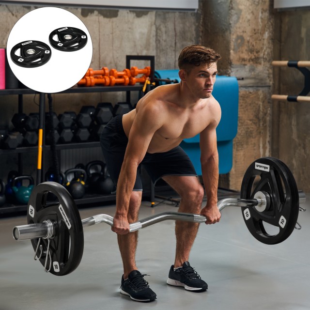 SPORTNOW Σετ 2 δίσκων βάρους 10 κιλών από ατσάλι με επίστρωση καουτσούκ για μπάρα A91-254V03BK