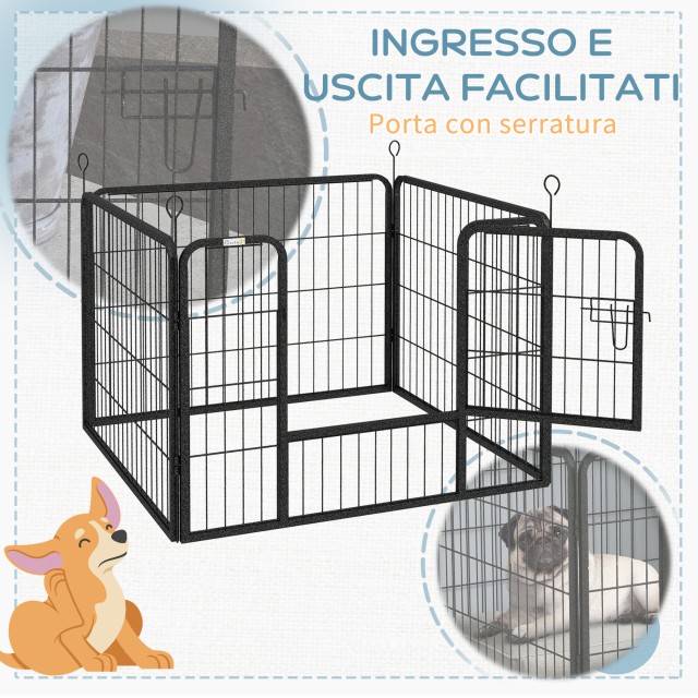 PawHut Folding Metal Dog Fence, για εσωτερική και εξωτερική χρήση με πόρτα και μανταλάκια, 82x82x60cm γκρι D06-074V02GY