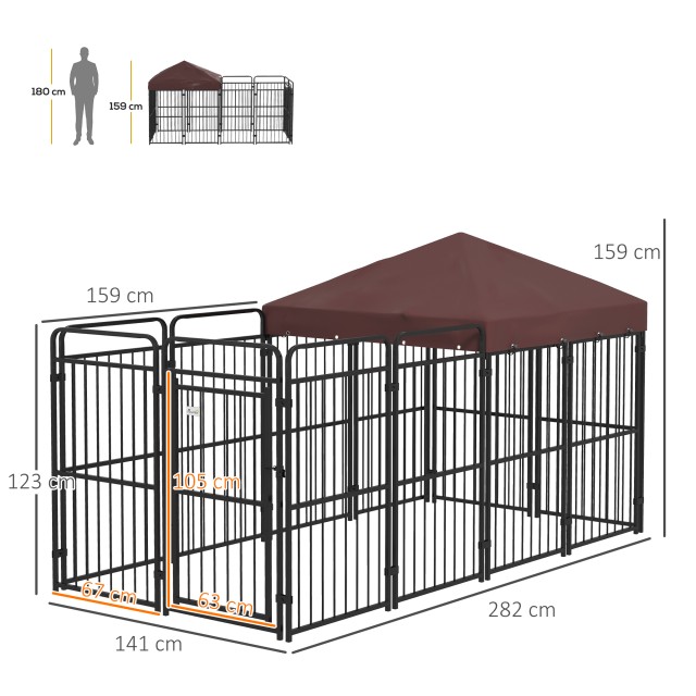 PawHut Outdoor Metal Dog Run with Roof, 282x121x159cm, Καφέ D02-175V00BN