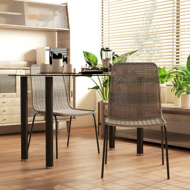 HOMCOM Σετ 2 καρέκλες τραπεζαρίας Boho Chic Style με Χαμηλή Πλάτη και κάλυμμα PE Rattan, κίτρινο 83A-134V00YL