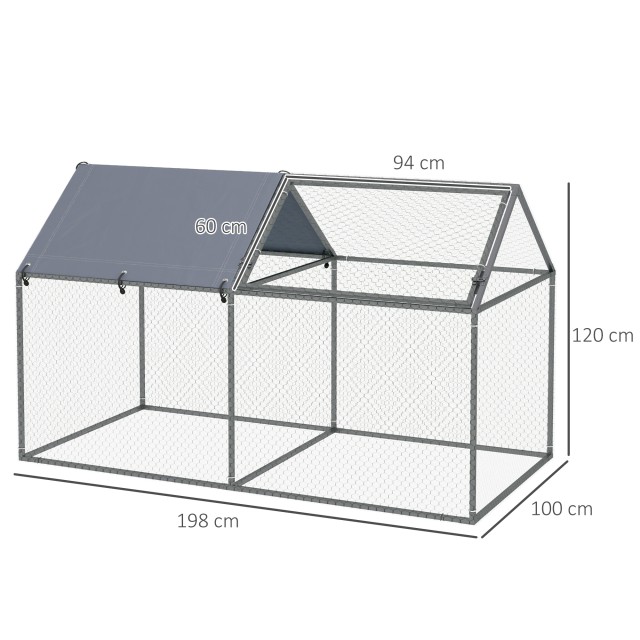 PawHut Steel Animal Cage με υφασμάτινη οροφή Oxford και μανταλάκια, 198x100x120 cm, πράσινο και ασημί D51-393V00SR