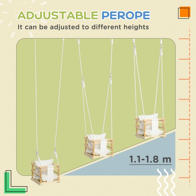 AIYAPLAY Baby Swing 9-36 μηνών από ξύλο και βαμβάκι με ρυθμιζόμενο σχοινί και μαξιλάρι, 30x30x110-180 cm 331-032V00WT