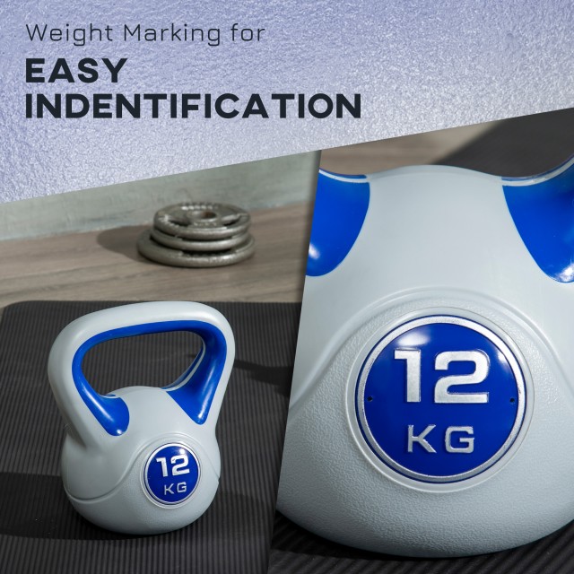 SPORTNOW Kettlebell 12kg σε PU και Sand με επίπεδη βάση και λαβή για Deadlifts, Squats και Lifts, 24x17x28 cm, Μπλε A91-255V05BU