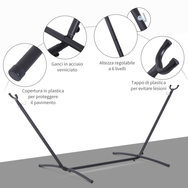 Outsunny Structure Support for Hammock Adjustable Max.120Kg, Μαύρο, 280x120x110cm 84A-081