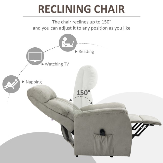 HOMCOM Lift Chair Ανακλινόμενη 150° max με τηλεχειριστήριο και υποπόδιο, 75x93x110 cm, Γκρι 713-082V91LG