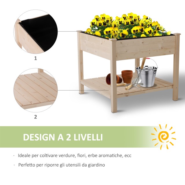 Outsunny Orto Urban Hanging Planter σε ξύλο με υφασμάτινη επένδυση, 91x91x81cm 845-241
