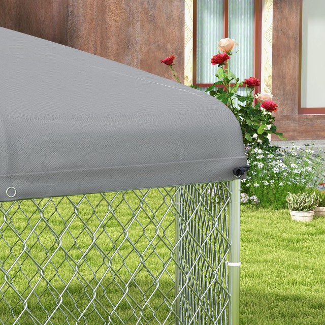 PawHut Large Dog Run με υφασμάτινη οροφή Oxford Proof UV, 2,1x1,85x1,5m, ασημί και γκρι D02-181V04SR