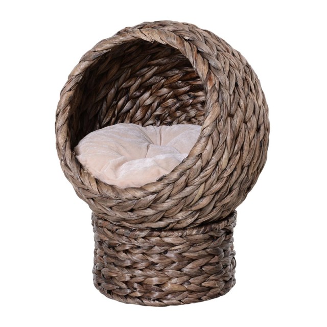 Υπερυψωμένο Πλεκτό Καλάθι Γάτας 42 x 33 x 52 cm Χρώματος Σκούρο Καφ...