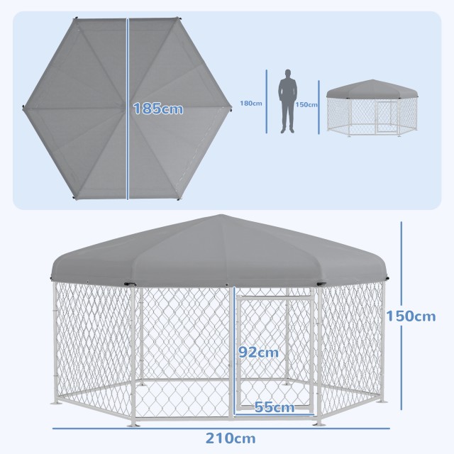 PawHut Large Dog Run με υφασμάτινη οροφή Oxford Proof UV, 2,1x1,85x...