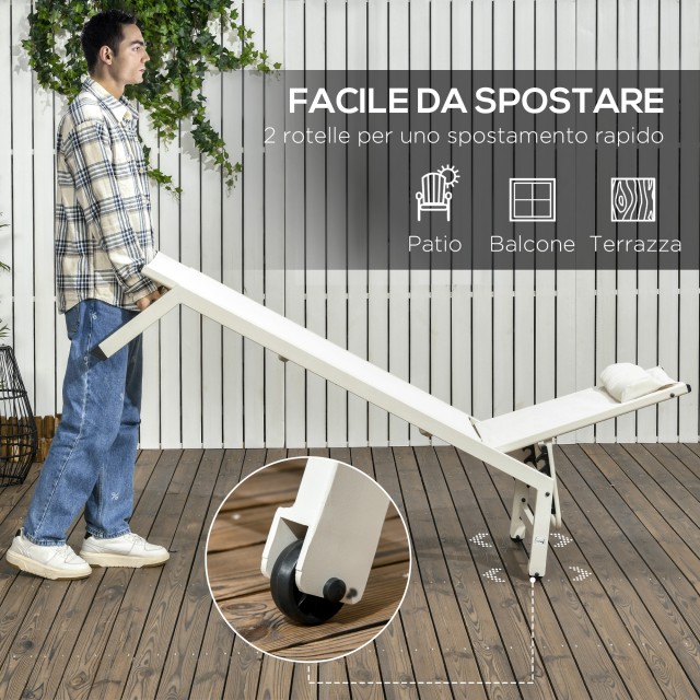 Ξαπλώστρα Outsunny Chaise Longue από αλουμίνιο και πολυεστέρα, Σετ 2 τεμαχίων Garden Beige με 5 επίπεδα ανάκλισης, 55x195x30 cm 84G-105V01CW
