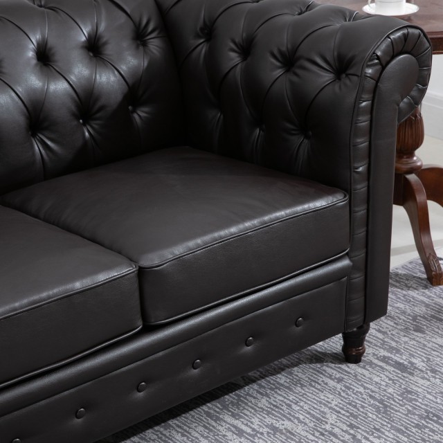 Διθέσιος καναπές Chesterfield Καπιτονέ συνθετικό δέρμα 160 x 84 x 80 cm Μαύρο Homcom 833-709