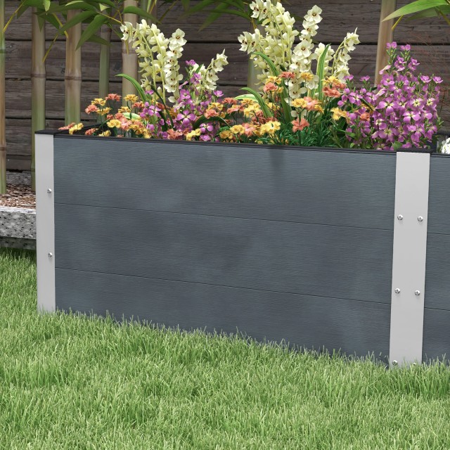 Outsunny Garden Planter με ανοιχτό πάτο από σύνθετο ξύλο και αλουμίνιο, 200x50x56 cm, γκρι 84H-096V00GY