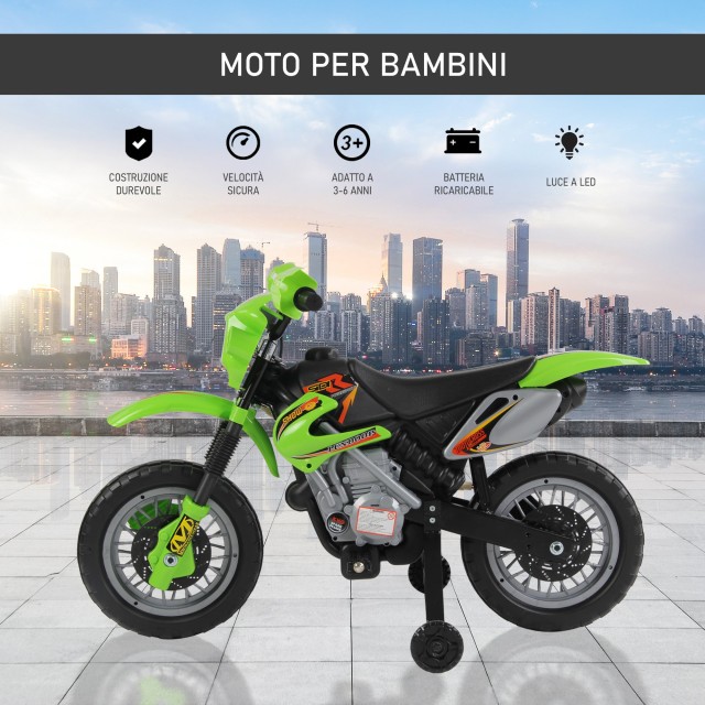 HomCom Electric Motocross ποδήλατο για παιδιά με ρόδες, πράσινο 301-043GN