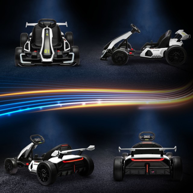 HOMCOM Electric Go Kart για παιδιά 6-12 ετών 24V 12km/h με ρυθμιζόμενο κάθισμα, λευκό 370-287V90WT