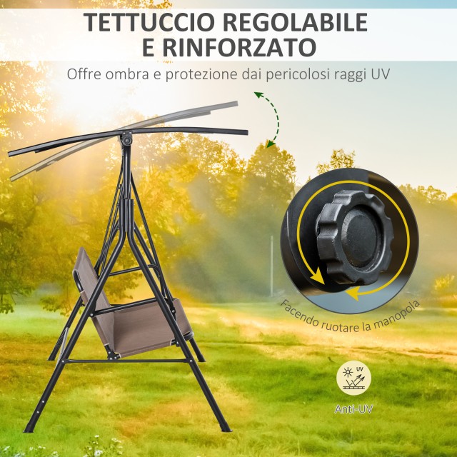 Outsunny Garden Swing Terrace 3 θέσεων με ρυθμιζόμενο μεταλλικό κουβούκλιο και Texteline 172x110x155cm, καφέ 84A-181BN