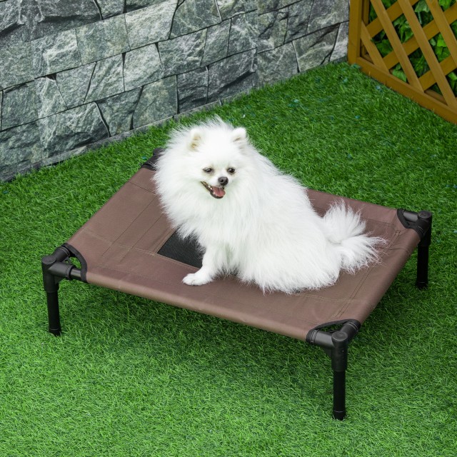 Κρεβάτι PawHut Raised Dog με αναπνεύσιμο κάθισμα, από ατσάλι και ύφασμα, 61x46x18 cm, μαύρο και καφέ D04-067CF