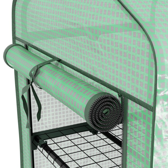 Outsunny Mini Garden Greenhouse με κάλυμμα PE, 3 ράφια και ρόδες, 69x49x130cm, πράσινο 84H-068V00GN