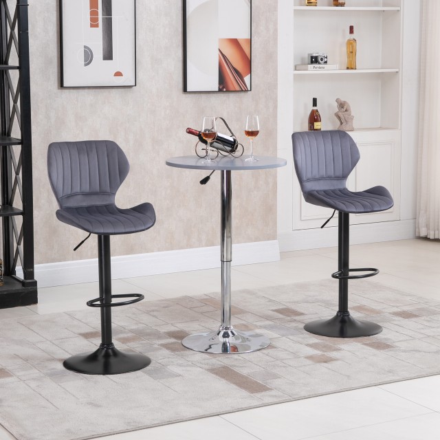 HOMCOM Σετ 2 σκαμπό μπαρ Velvet Effect, Περιστρεφόμενο με ρυθμιζόμενο ύψος και υποπόδιο, γκρι 835-466GY